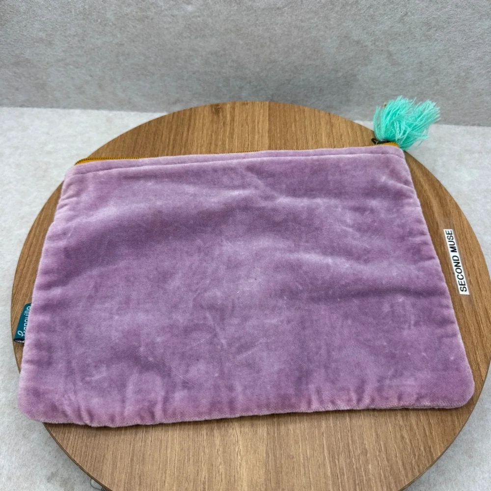 Tranquillo Velvet Floral Embroidered Pouch Purple Boho‎ Makeup Bag Cosmetic Case